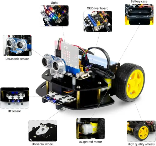 Vista 7 de Microbit - Kit de coche robot 2WD para Micro:bit V2 y V1.5 (no contenido), coche de codificación gráfica de código de imagen con sensor ultrasónico