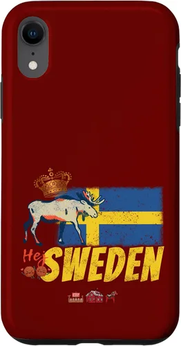 Vista 24 de Funda para iPhone 16 Suecia con bandera vintage y recuerdo de alce