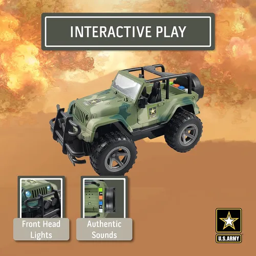 Vista 5 de Lollipop United States Army Camión de juguete con potencia de fricción 1/16 modelo de vehículo todo terreno con luz de coche y sonido, juguete