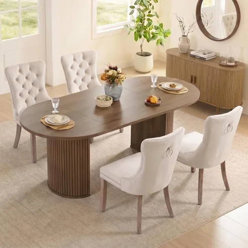 Vista 14 de SoarFlash Juego de mesa de cocina y sillas para 4, juego de mesa de comedor de 47 pulgadas para 4 personas con sillas tapizadas de terciopelo, juego