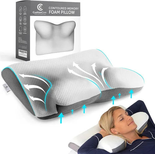Vista 9 de Almohada de gel refrescante para el dolor de cuello y hombros, almohada cervical de espuma viscoelástica con soporte ortopédico de contorno y funda