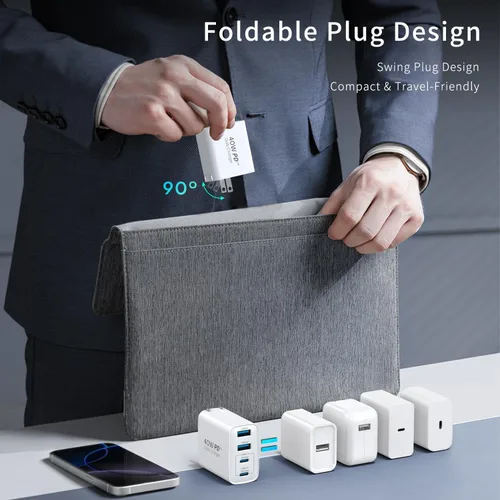 Vista 3 de Bloque de cargador USB C de 45 W, paquete de 2 cargadores de pared plegables, cargador de 3 puertos tipo C, bloque de carga rápida multipuerto