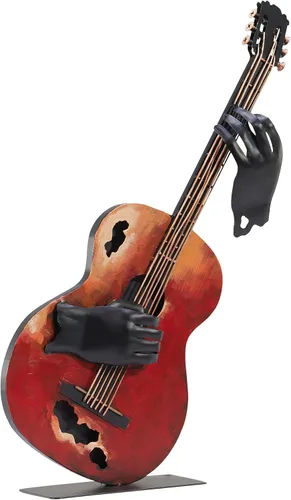 Vista 10 de SunBlogs Art - Decoración de guitarra de metal de 23 pulgadas de alto, escultura musical hecha a mano (negro) Hand-painted Metal Statue, Western