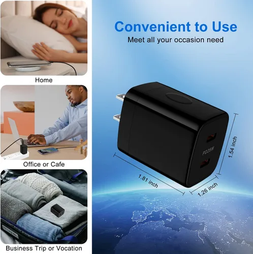 Vista 2 de Bloque de carga rápida de 25W f, adaptador de cargador USB tipo C