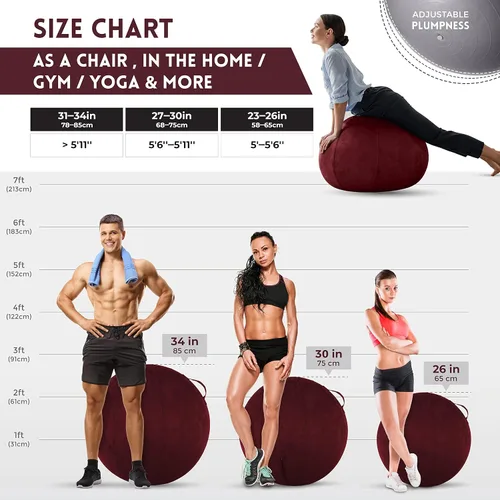 Vista 2 de Husband Pillow Exercise Ball, Cover with Pump for Yoga, Pilates, Fitness Balance Stability, Office Ball Chair Seat. Soft & Slip Resistant, Pro Guide