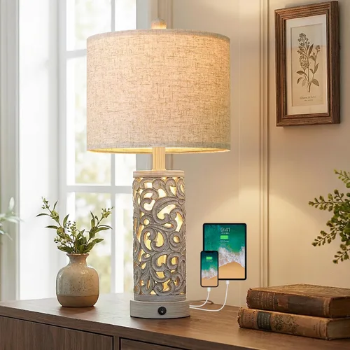 Vista 12 de OYEARS Juego de 2 lámparas de mesita de noche con USB y luz nocturna, lámparas táctiles regulables de 22 pulgadas para mesita de noche, lámparas