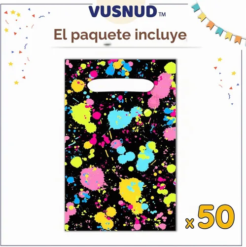 Vista 2 de Vusnud - Bolsas de neón para fiestas, paquete de 50, bolsas de plástico de 10 x 6 pulgadas