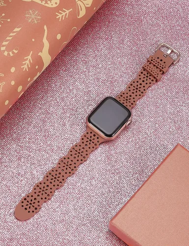 Vista 4 de TOYOUTHS Compatible with Apple Watch Band Lace Women Girls Flower Cut-outs Stretchy Silicone Strap Breathable Bracelet for iWatch
