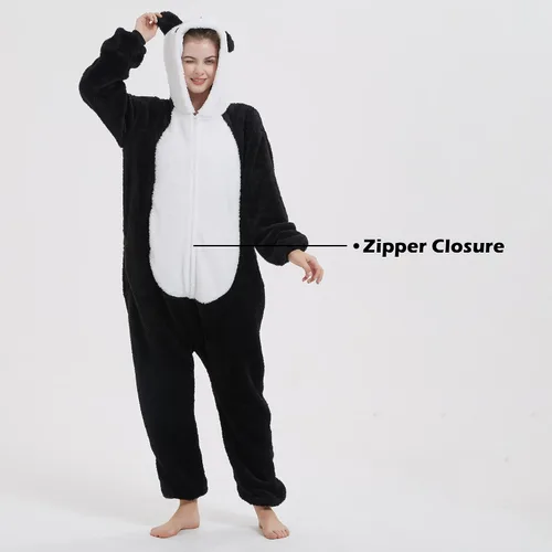 Vista 6 de III HHONS Panda Onesie Adult Costume Animal Pajamas Halloween Cosplay Sleepwear for WomenMen