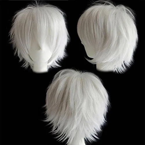 Vista 23 de S-noilite Unisex Short Cosplay Black Hair Wig Women Men Male Fluffy Straight Pixie Wigs for Cartoon Anime Comic-cons Party Halloween Costume Black