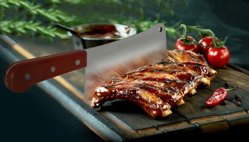 Vista 2 de Cuchillo profesional para carne, picador de acero inoxidable con mango de madera natural, cuchillo de carnicero profesional de alta resistencia