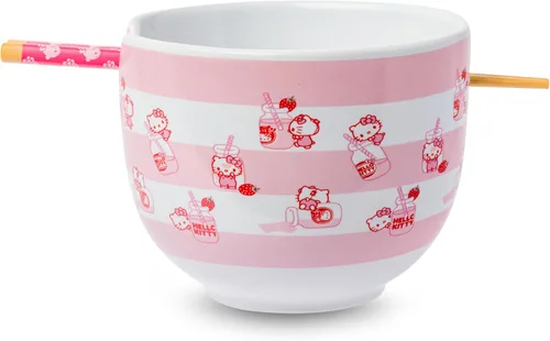 Vista 32 de Silver Buffalo Sanrio Hello Kitty Flowers, cuenco de ramen con palillos Patrón de flores de Hello Kitty