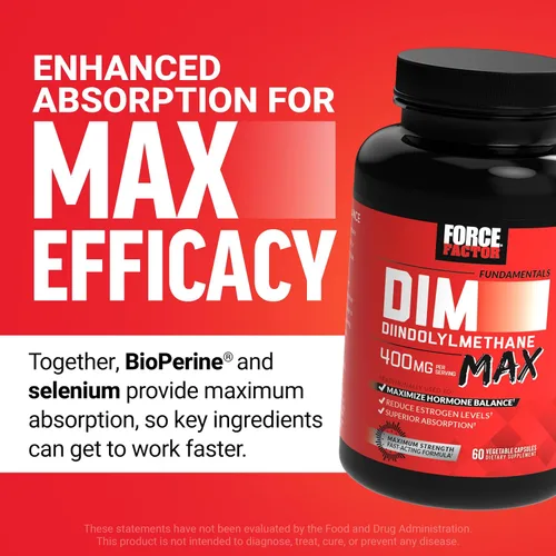 Vista 8 de Force Factor DIM Max DIM Suplemento DIM 400 mg para mujeres y hombres, 60 cápsulas Diindolilmetano, Balance de estrógeno