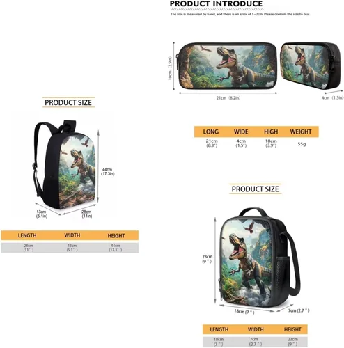Vista 149 de HUGS IDEA Juego de 3 bolsas escolares con aislamiento térmico para el almuerzo, estuche para lápices
