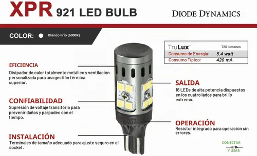 Vista 4 de Diode Dynamics 921 XPR Bombillas LED de respaldo blancas frías