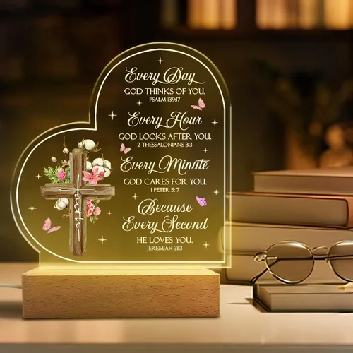 Vista 5 de SANDJEST Luz nocturna acrílica, regalos cristianos para mujeres, regalos inspiradores con versículos de la Biblia, decoración religiosa