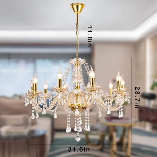 Vista 2 de lámparas de araña de cristal K9 tipo candelabro con 10 luces, lámpara colgante para techo, lámpara de montaje para comedor, sala de estar