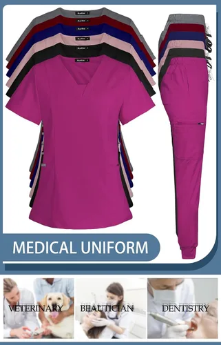 Vista 6 de VIAOLI Uniforme médico para mujer, unisex, ajustado, clínico, para sala de operaciones, trabajo, accesorios de traje para correr Negro
