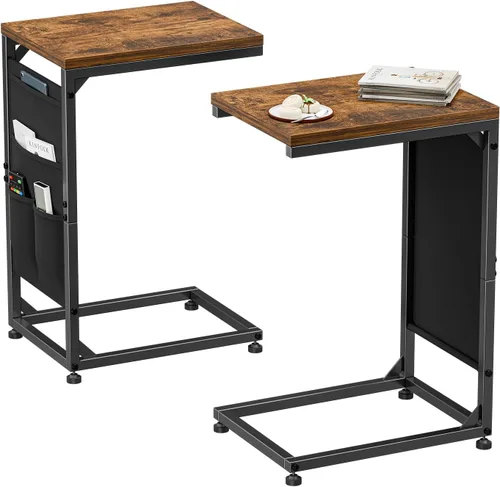 Vista 13 de Simple Trending - Mesa auxiliar en forma de C, mesa lateral para sofá, pequeña mesa de sofá con bandeja para TV y marco de metal para sala de estar
