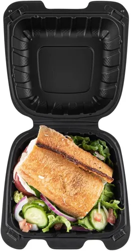 Vista 11 de Restaurantware Thermo Tek - Recipientes para llevar rellenos de minerales de 6 x 6 x 3 pulgadas, 100 recipientes duraderos para llevar, contenedores