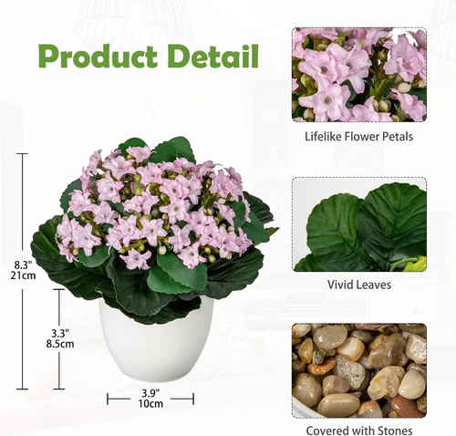 Vista 2 de Kalanchoe Arbusto de Flores Artificiales Rosa Flores de Seda Sintética Plantas y Flores Artificiales en Jarrón Planta Pequeña en Maceta Flor Falsa
