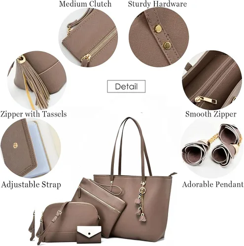 Vista 3 de Juego de 4 bolsas de mano para mujer bolsa de hombro con asa superior bolsa de mano