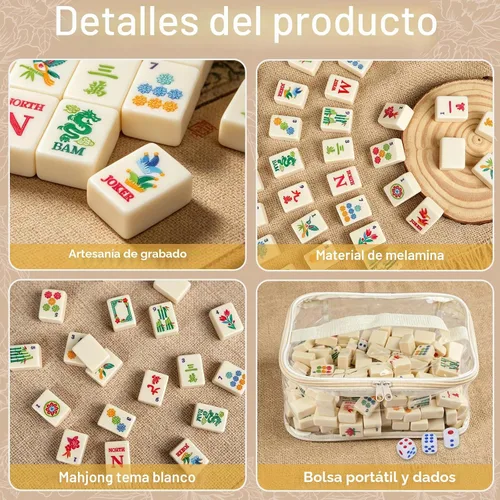 Vista 5 de Juego de 162 azulejos blancos americanos Mahjong y bolsa de almacenamiento
