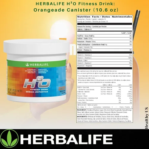 Vista 2 de Herbalife H³O Fitness Drink: recipiente de Orangeade de 10.6 oz (300 g), mezcla de carbohidratos para energía inmediata, energiza, hidrata, protege