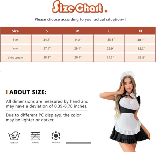 Vista 6 de Sexy French Maid Costumes for Women Role Playing Maid Outfit with Lace Trim Cute Bow Collar Naughty Maid Dresses