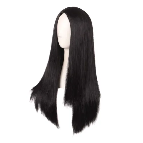 Vista 3 de MapofBeauty - Peluca sintética larga especial para mujer, de 28 pulgadas (70 cm), cabello lacio, color negro