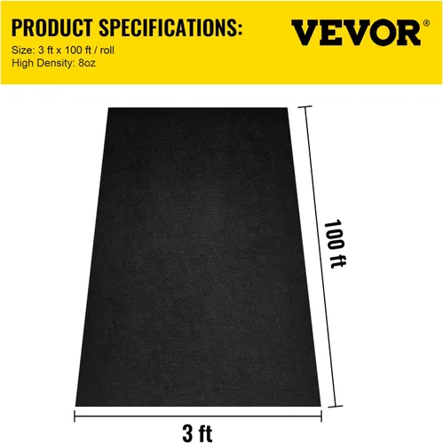 Vista 7 de VEVOR Tela de Geotextil para Paisajismo, 3 pies x 100 pies 4 oz, PP No Tejido con Resistencia a Tracción de 350N y Capacidad de Carga de 440N