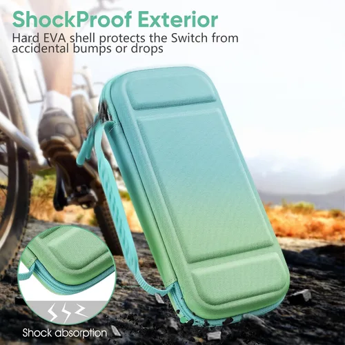 Vista 5 de Fintie Funda de transporte para Nintendo Switch OLED modelo 2021Switch 2017, a prueba de golpes funda protectora rígida bolsa de viaje con 10