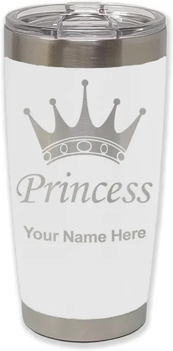 Vista 30 de LaserGram Vaso aislado al vacío de 20 onzas, corona de princesa, grabado personalizado incluido (negro)