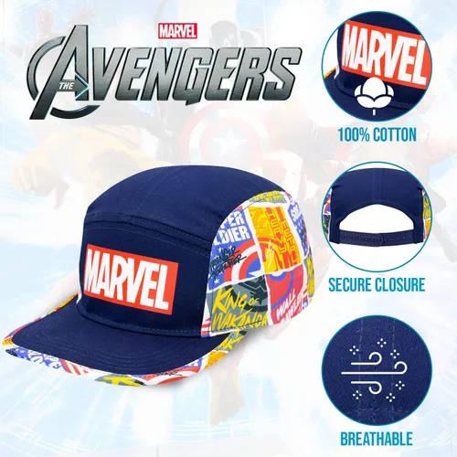 Vista 3 de Marvel Avengers, Captain America, Hulk, Ironman - Gorra de béisbol de ala plana, para niños de 5 a 15 años, marino