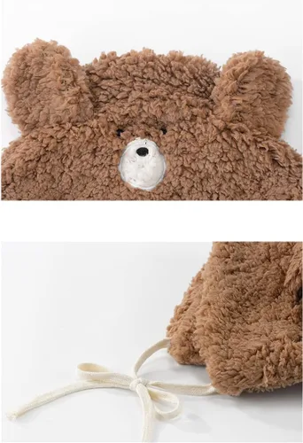 Vista 6 de Lindo sombrero de oreja de oso kawaii estético, gorro de invierno suave y cálido para mujer