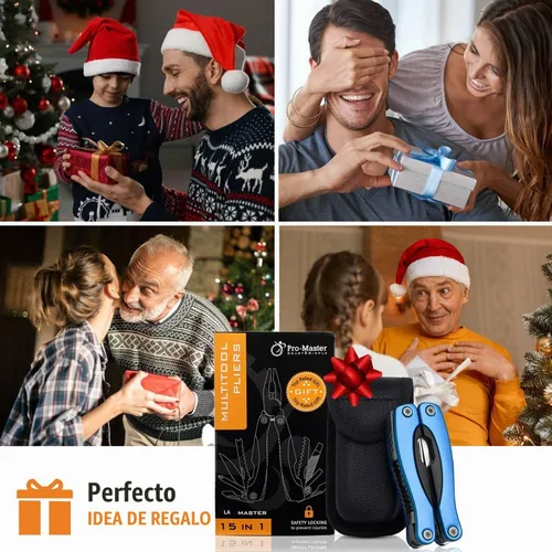 Vista 5 de Práctico relleno de calcetín navideño para hombres, papá, esposo Navaja de bolsillo multiherramienta 15 en 1 y alicates Regalo compacto EDC