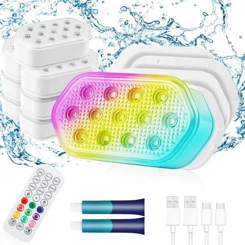 Vista 10 de QOLNBY - Luces de piscina con control remoto, batería de 2600mAh, impermeables IP68 de 16 colores para bañera de hidromasaje y piscina enterrada - 1