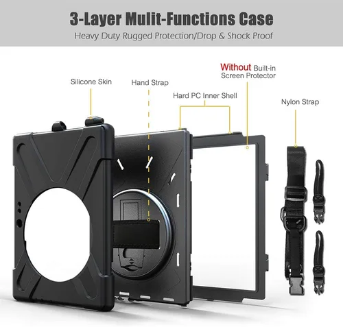 Vista 3 de ZenRich Funda para Surface Pro 7 Plus/7/6/5/4/LTE con soporte para lápices, soporte giratorio 360°, correa de mano y cinturón de hombro, resistente