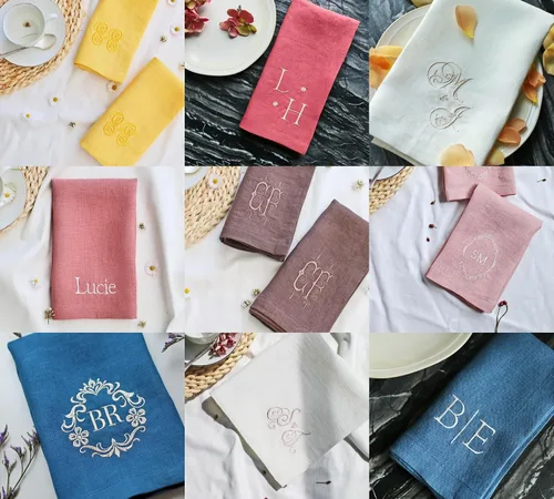 Vista 8 de Servilletas personalizadas bordadas con cualquier texto y diseño de monograma, añadir un nombre, servilletas de alta calidad con bordado, gran