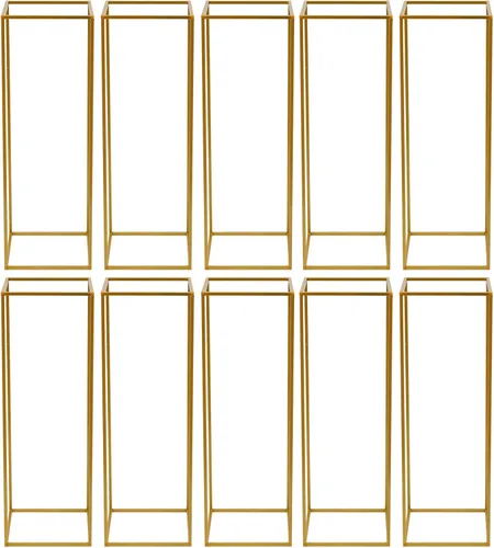 Vista 10 de Columna de soporte para flores de boda, 10 piezas, jarrón geométrico de metal dorado para mesas, estante rectangular de exhibición de flores