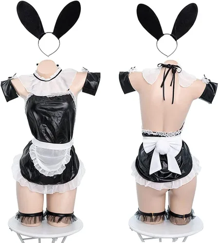Vista 7 de Ropa interior para damas travieso uniforme de conejo vestido abierto pijama para cosplay