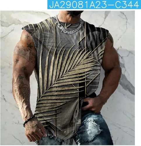 Vista 6 de Muscularfit Camisetas gráficas con estampado divertido para hombre, estilo casual, holgadas, sin mangas, cuello redondo, camisetas hawaianas