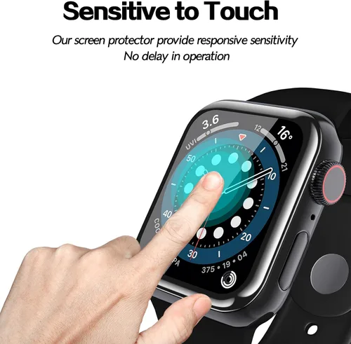 Vista 5 de geekboy [Paquete de 2] Protector de pantalla de vidrio templado para Apple Watch Series 6/SE/5/4, cubierta protectora de cobertura completa