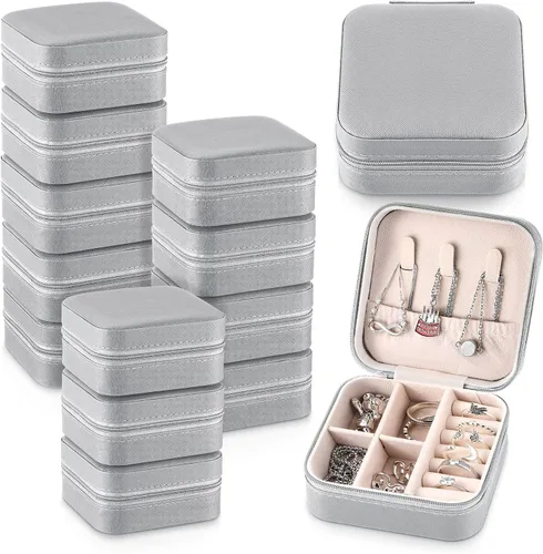 Vista 20 de Yinkin 12 piezas de mini joyero de viaje para dama de honor, organizador de aretes de piel sintética, accesorios de viaje a granel, soporte portátil