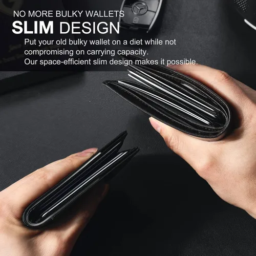 Vista 7 de GSOIAX Billetera delgada para hombre minimalista de cuero genuino fibra de carbono con bloqueo RFID de cuero vacuno plegable con caja de regalo