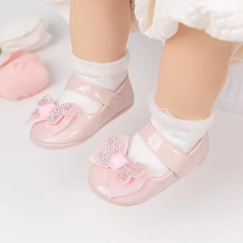 Vista 3 de Zapatos planos Mary Jane para bebés y niñas, suela de goma antideslizante con Bownot para primeros pasos, zapatos de vestir de boda de princesa