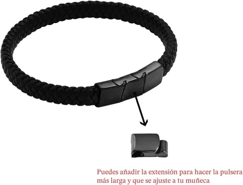 Vista 5 de Geoffrey Beene - Pulsera trenzada de cuero auténtico para hombre, con cierre de acero inoxidable Negro