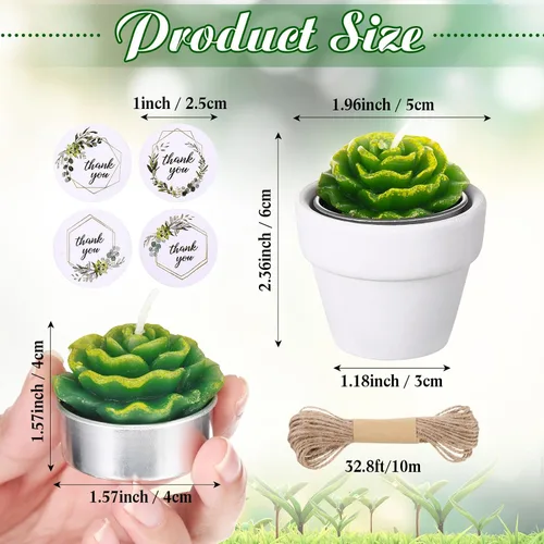 Vista 2 de MTLEE Maceta de velas de cactus, 18 velas de cera de parafina para suculentas con mini macetas de arcilla de terracota blanca, para recuerdos