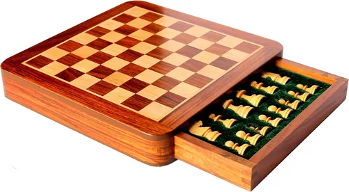 Vista 3 de Juego de mesa de ajedrez de madera con piezas magnéticas (12 x 12 pulgadas, no plegable con cajón)