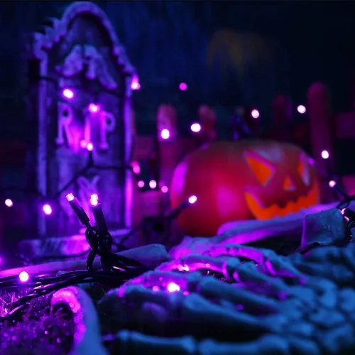 Vista 7 de Brizled - Luces de Halloween moradas, 10 mt, 100 luces LED de 5mm de ángulo amplio, 120 V, con certificación UL, línea de luces de Halloween Púrpura
